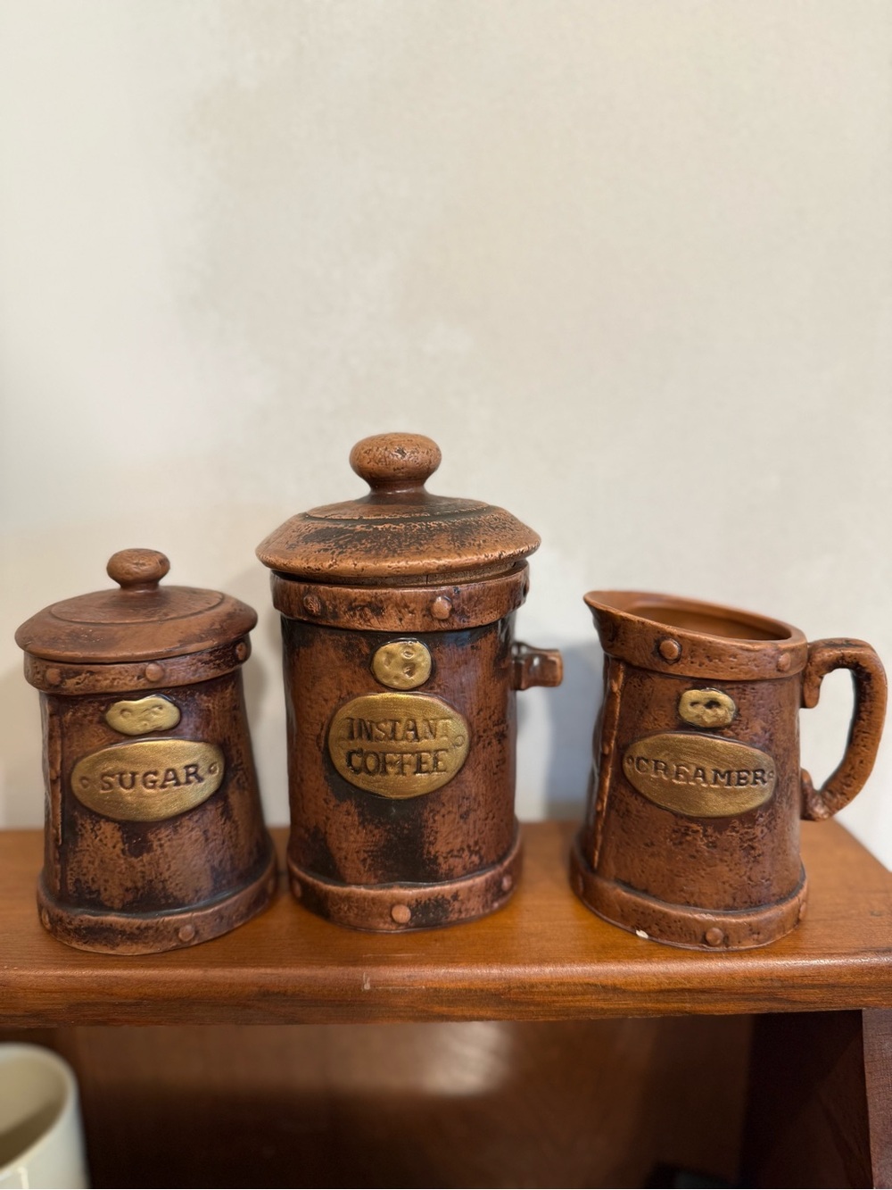 3 PC set Vintage Treasure Craft Ceramic Coffee & Sugar Canister Set with Creamer
